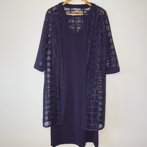 Maya‎ Brooke Plum Purple 2 Piece Quarter Length Windowpane Jacket Dress Size 10 - Picture 1 of 15